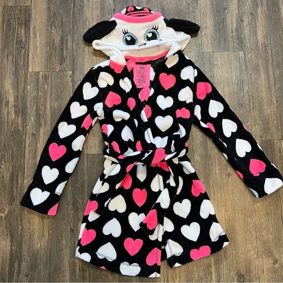Justice Kids Pink Hearted Fleece Hooded Animal Ears Robe Size 8/10 - Picture 3 of 9